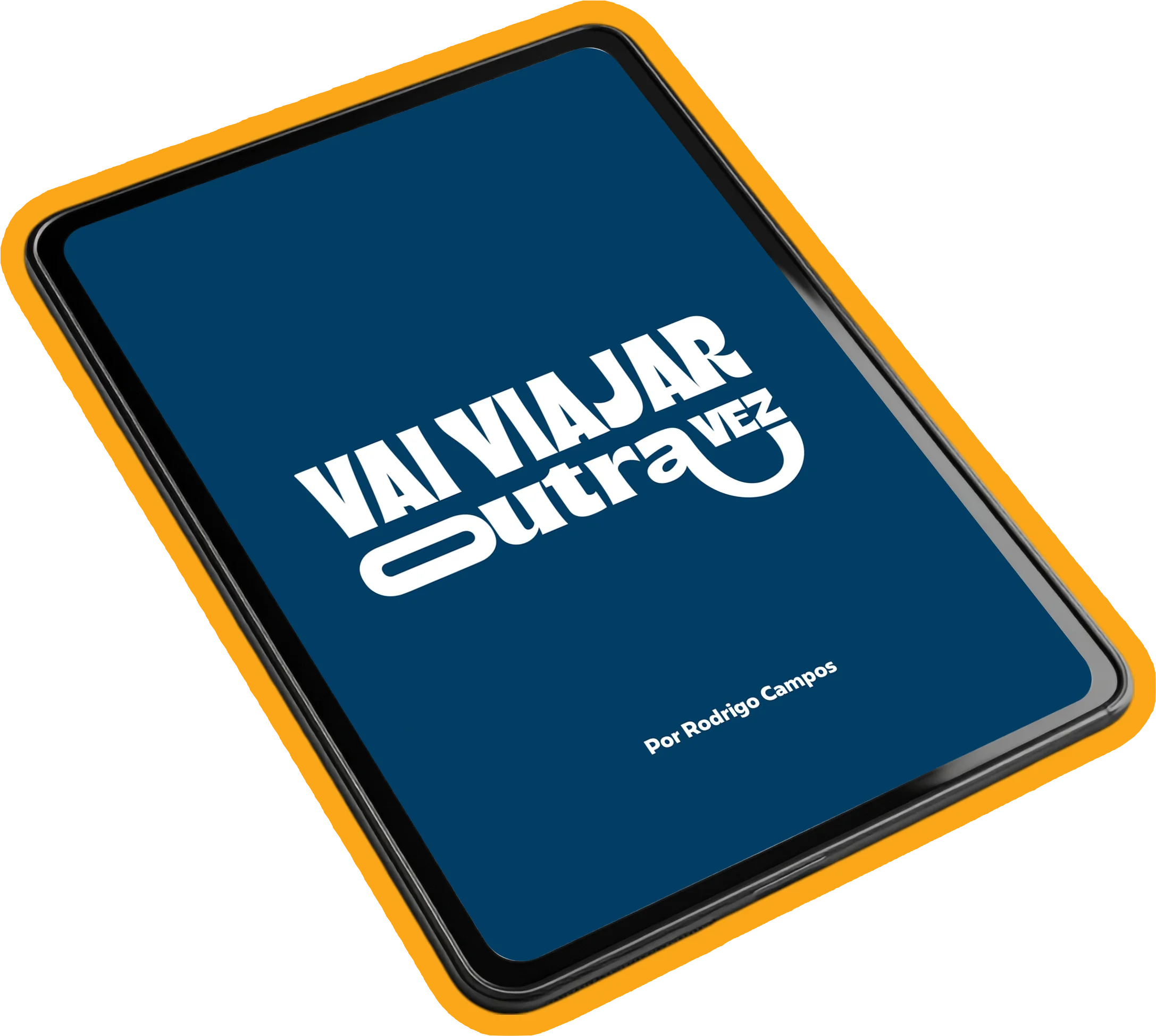 Mockup de tablet com capa do Ebook Vai Viajar Outra Vez